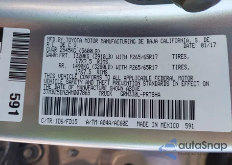 2017 Toyota Tacoma Trd Sport из США, поврежденный, VIN 3TMBZ5DN2HM007865